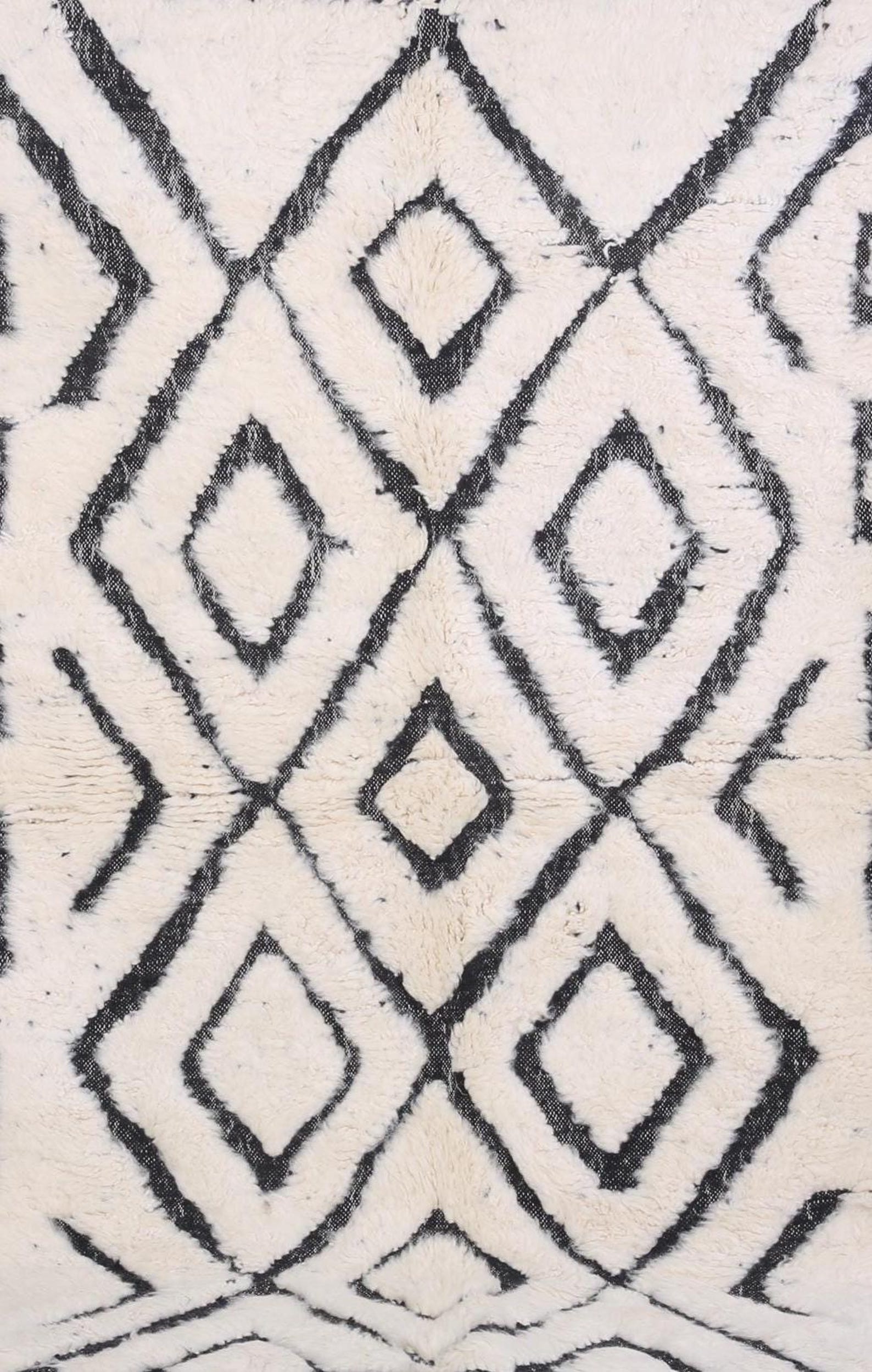 Custom Amazigh Berber Wool Neutral Living Room Geometric Handmade Rug