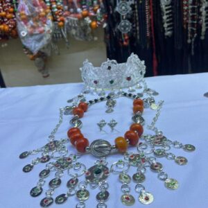 Berber Bridal Jewelry Set Silver Tiara Necklace Earrings