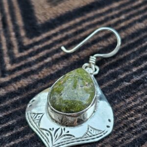 Handcrafted Amazigh Green Stone Engraved Silver-Tone Gemstone Dangle Earrings