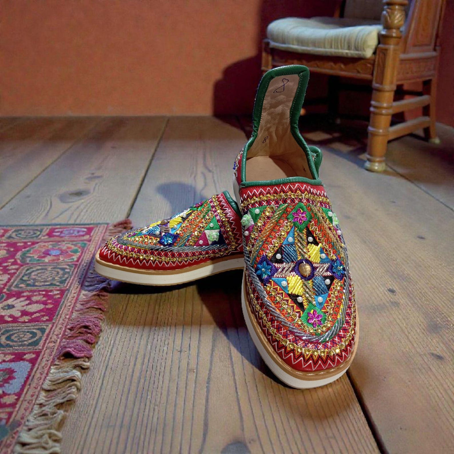 Berber Handcrafted Leather Babouche Shoes with Colorful Embroidery