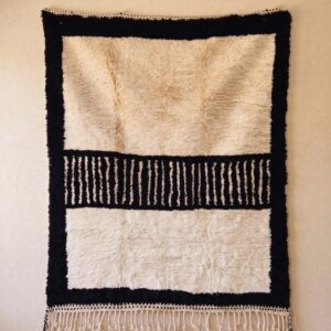 Custom Amazigh Berber Black and Ivory Wool Living Room Rug
