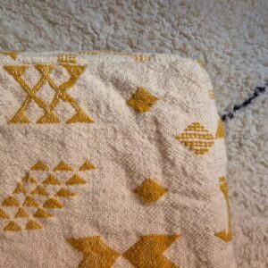 Berber Kilim Square Cover Yellow Wool Floor Pouf