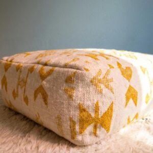 Berber Kilim Square Cover Yellow Wool Floor Pouf