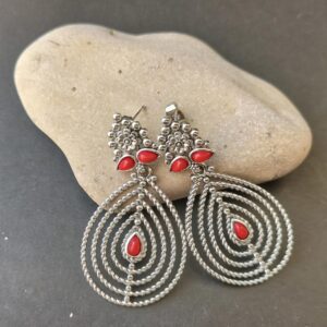 Handmade Kabyle Amazigh Red Coral Leaf Motif Dangle Earrings