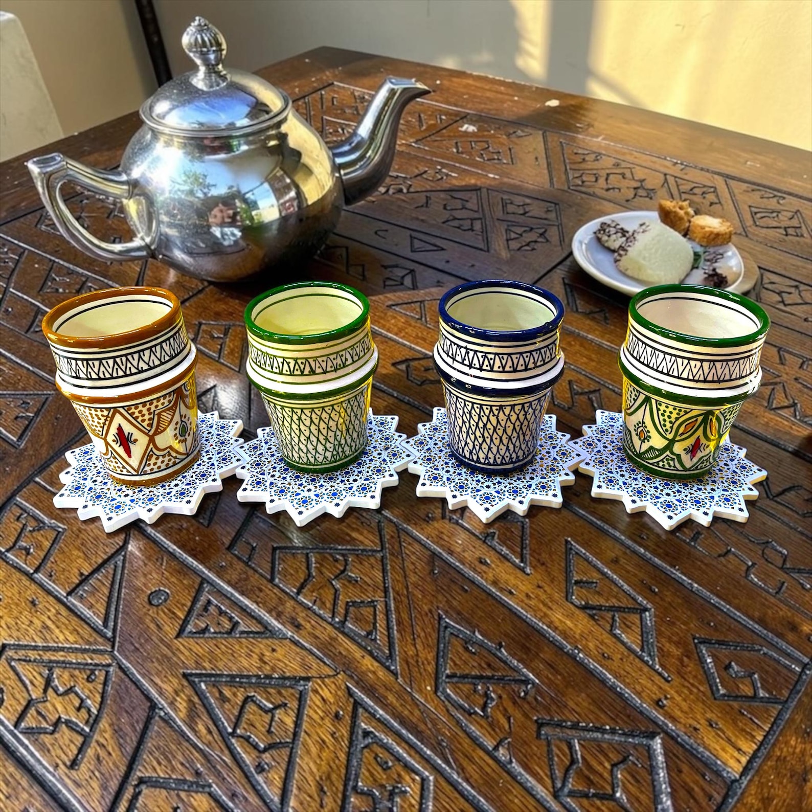 Berber Handmade Tea Cups Set of 4 with Zellige Coasters Mug