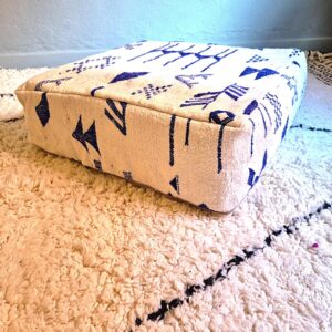 Berber Kilim Square Cover Blue Wool Floor Pouf