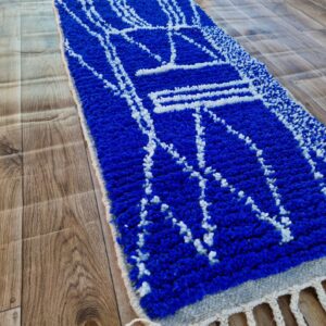 Amazigh Royal Blue Wool Tribal Handwoven Runner Rug