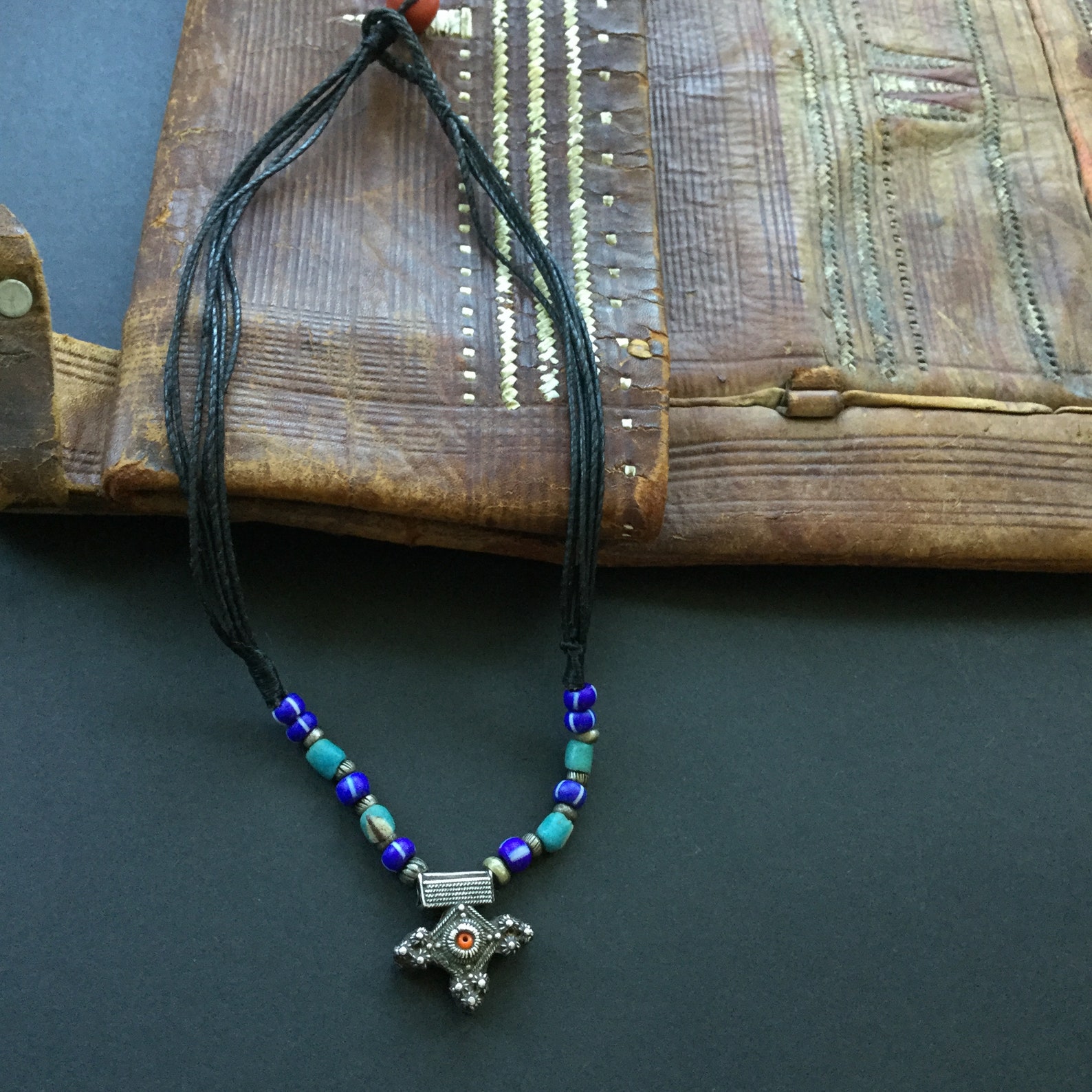 Berber Mauritanian Cross Silver Bead Amulet Necklace Jewelry