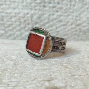 Amazigh Red glass and enamel ring size 11.5