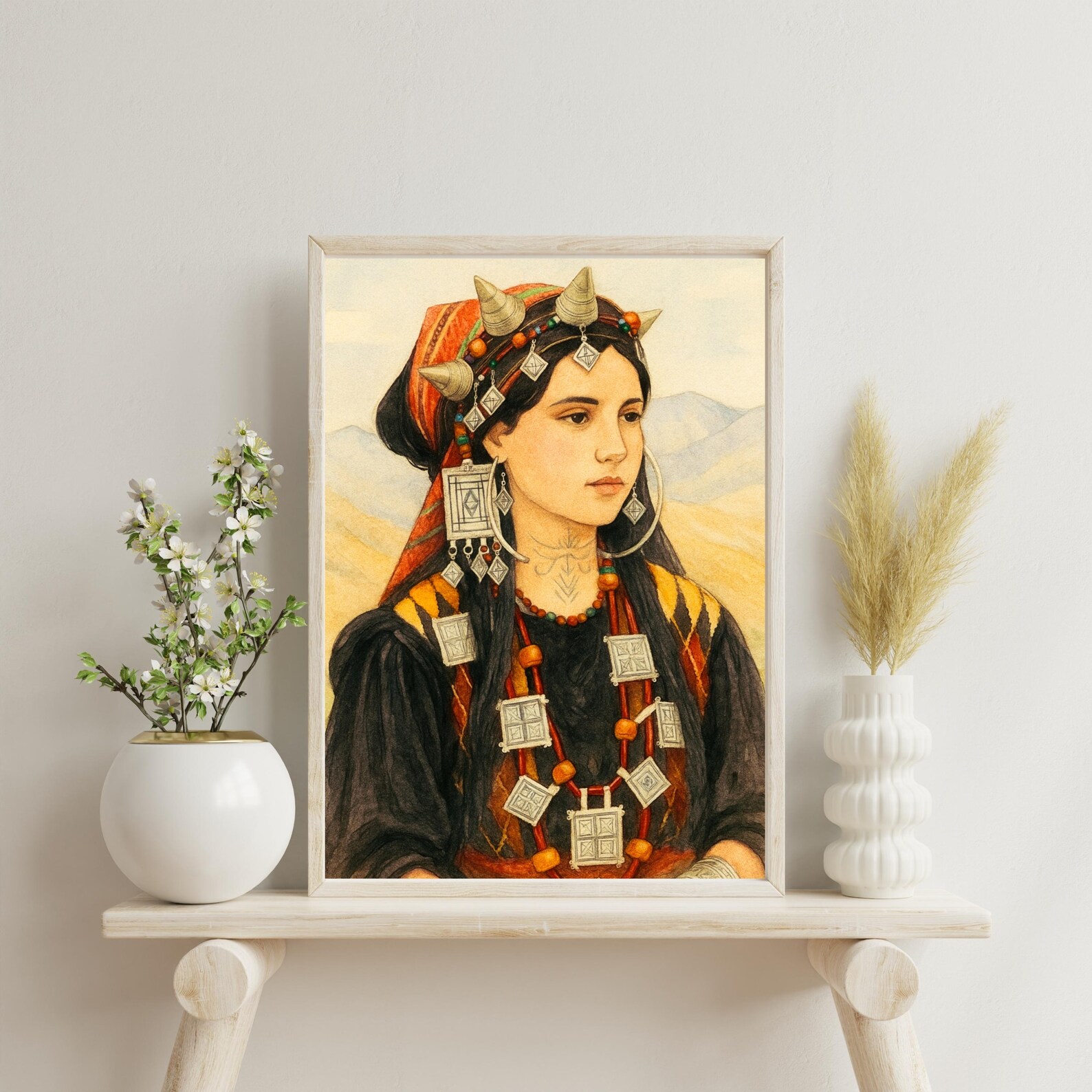 Berber Woman Portrait Print Jewelry Art Digital Download