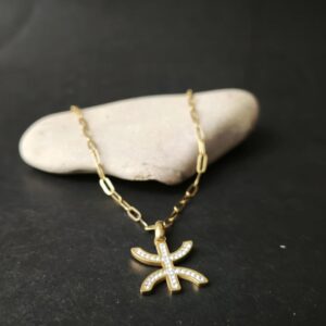 Amazigh Tifinagh Yaz Sparkling Zirconium Stainless Steel Pendant Necklace