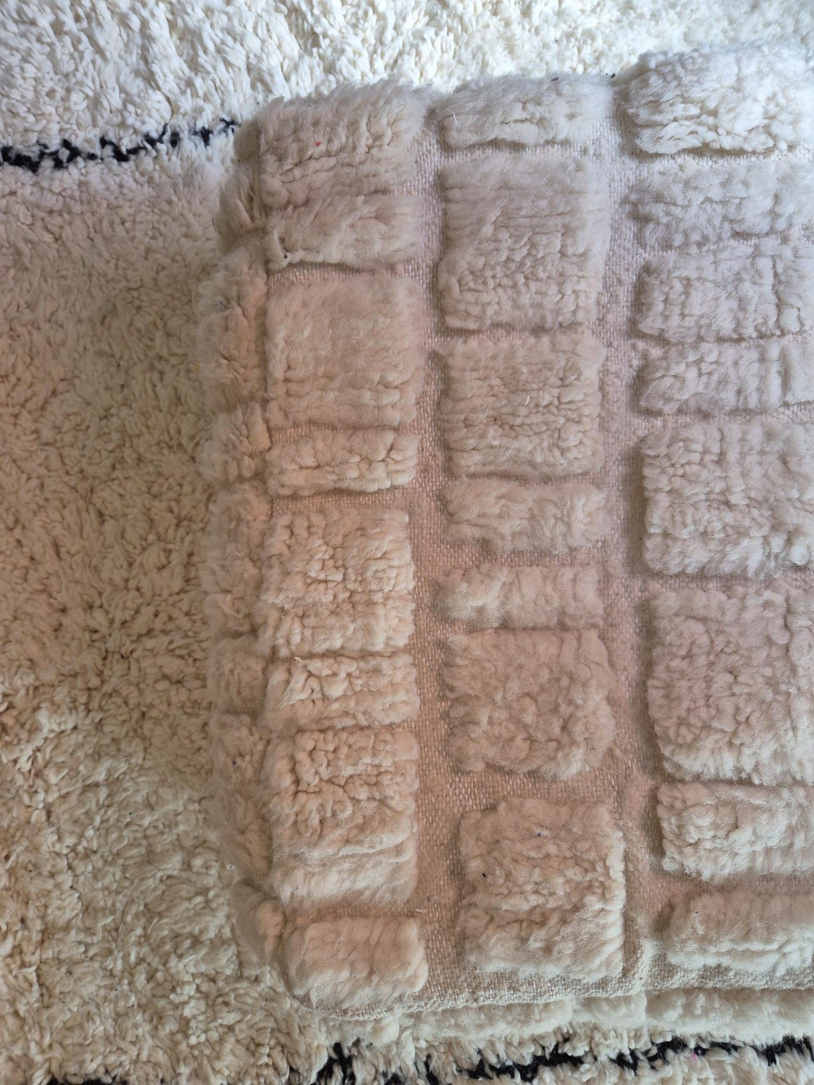 Berber Beni Ourain Square Cover White Wool Pouf
