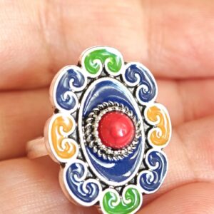 Amazigh Silver Tone Enamel Kabyle Adjustable métal Ring