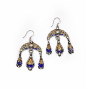 Berber Vintage enamel silver traditional Morocco Yellow earrings