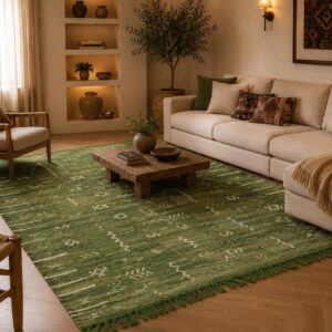 Berber Green Authentic Wool Tribal Boho Living Rug