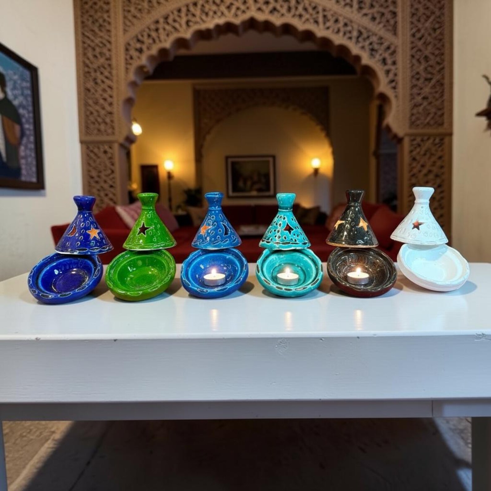 Berber Handmade Mini Ceramic Tealight Tagine Candle Holder