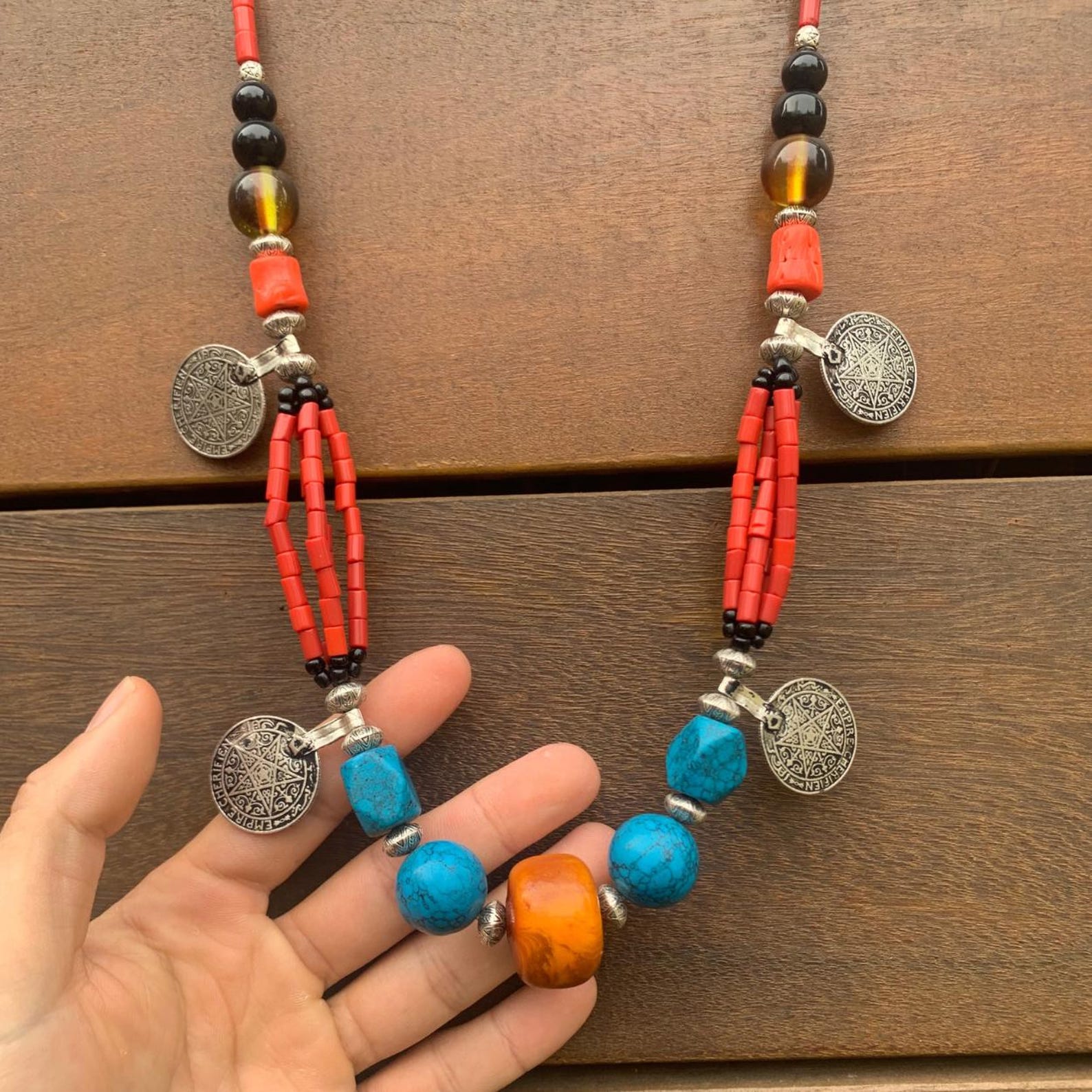 Berber African Turquoise Tribal Beads Vintage Necklace Jewelry
