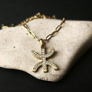 Amazigh Tifinagh Yaz Sparkling Zirconium Stainless Steel Pendant Necklace