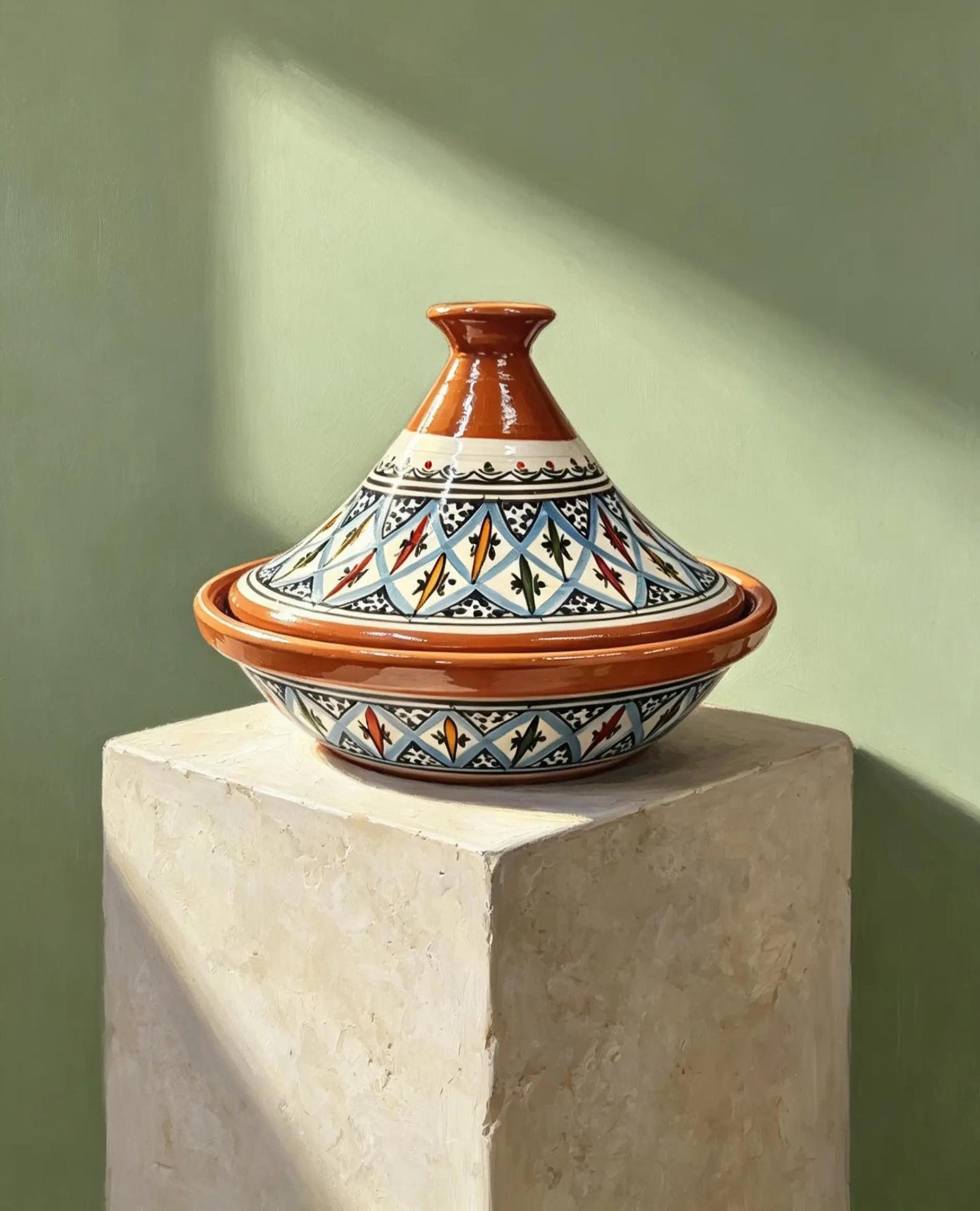 Berber Hand-Painted Ceramic Flame-Proof Stovetop Oven Tagine 30cm