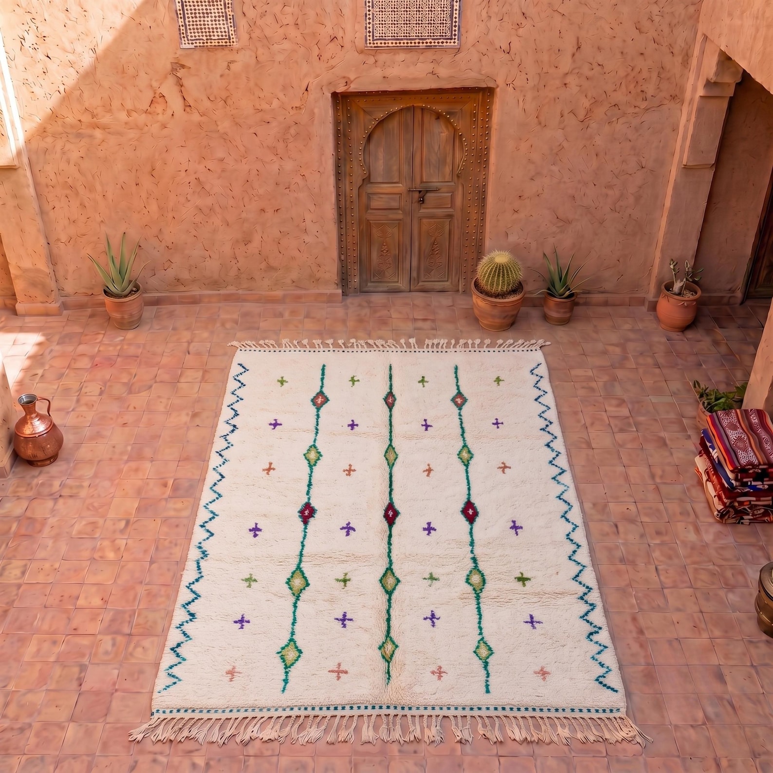 Berber Azilal Diamond Tribal Symbol Wool Colorful Rug