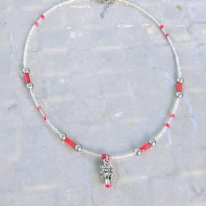 Amazigh Kabyle Handmade Stainless Steel Red Coral Enamel Necklace