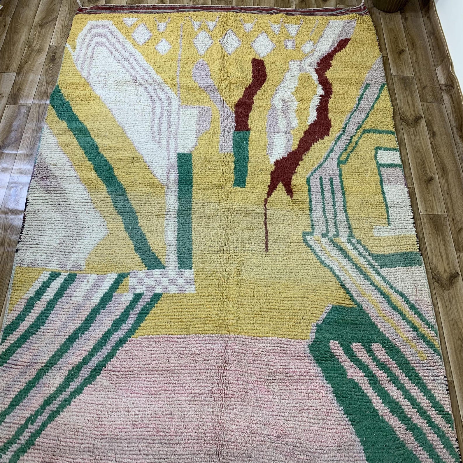 Amazigh Wool Mustard Yellow Cream Abstract Forest Green Rug