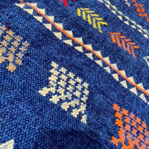 Berber Handmade Navy Blue Cashmere Geometric Carpet Rug