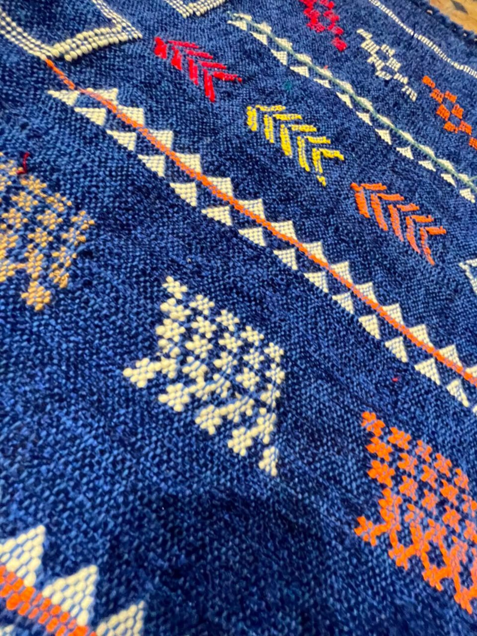 Berber Handmade Navy Blue Cashmere Geometric Carpet Rug