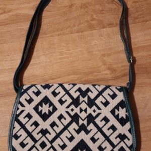 Teal Leather Tunisian Handbag with Amazigh Motifs Shoulder Bag