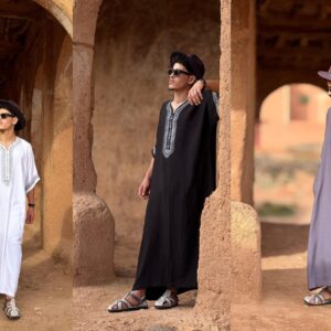 Berber Men Handmade Cotton Screen Printed Gandora Kaftan