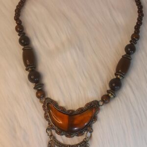 Amazigh Beaded Wood Agate Brass Bohemian Tribal Necklace