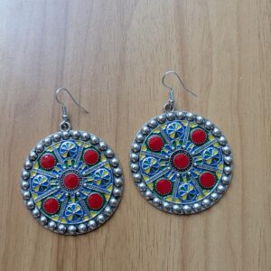 Amazigh Earrings ethniques rondes aux couleurs traditionnelles Kabyle pendantes
