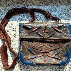 Berber Rare Vintage Handmade Leather Beaded Purse Bag