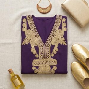Berber Gandoura Dress Purple Embroidered Elegant summer Kaftan