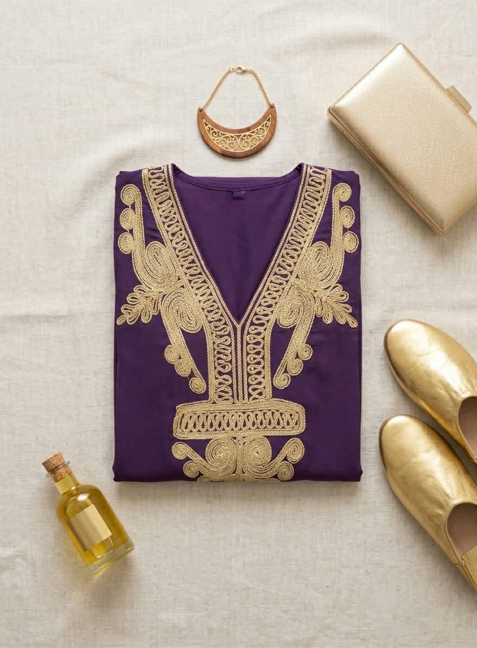 Berber Gandoura Dress Purple Embroidered Elegant summer Kaftan