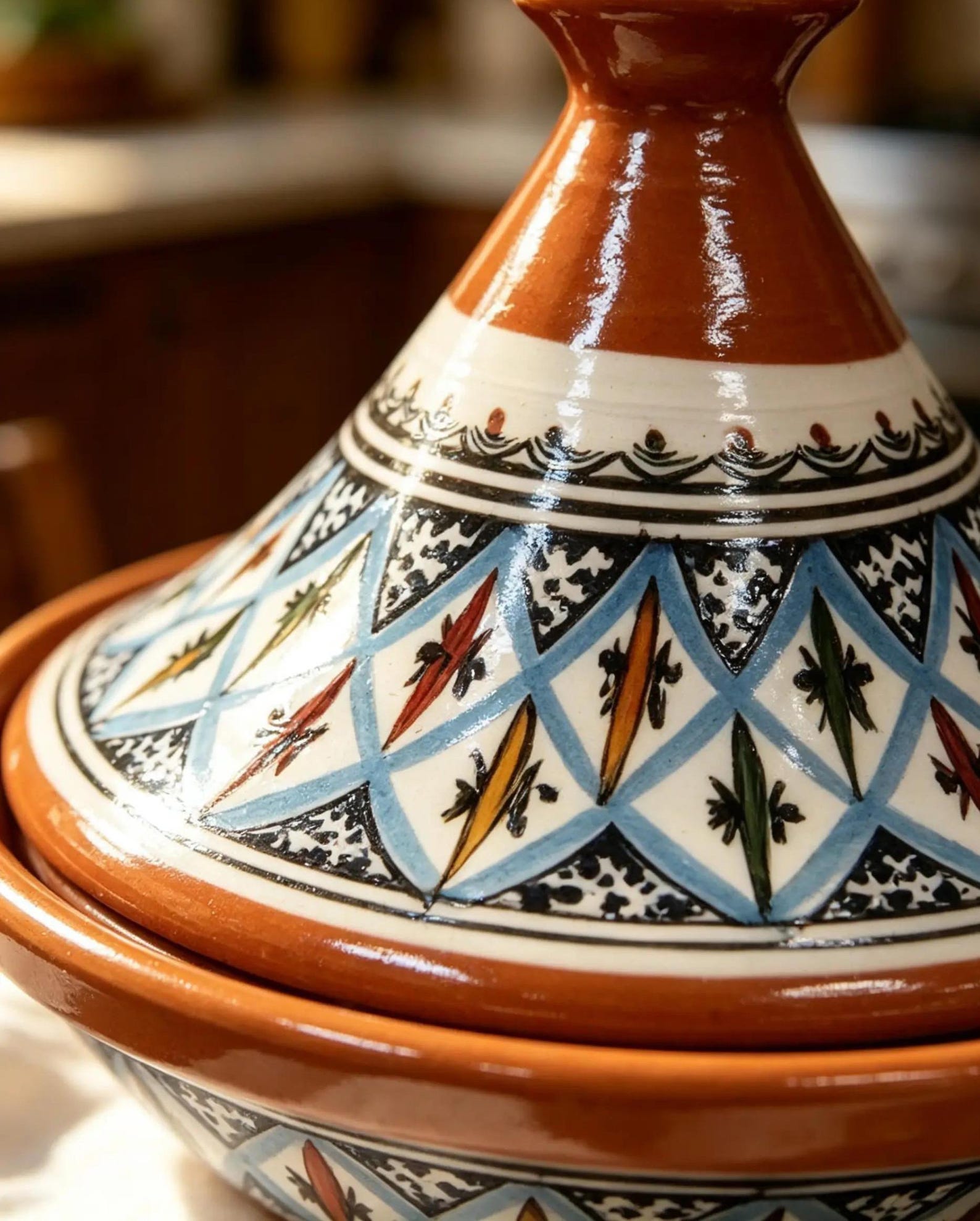 Berber Hand-Painted Ceramic Flame-Proof Stovetop Oven Tagine 30cm