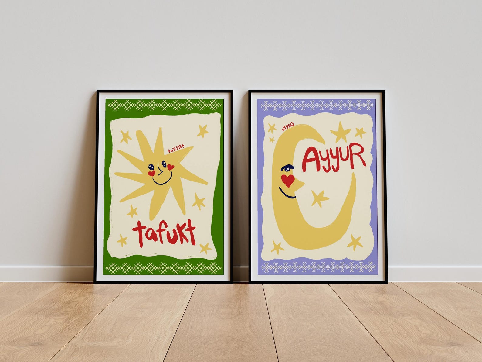 Amazigh Tamazight Tafukt Ayyur Sun Moon Print Digital Download Wall Art