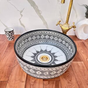 Amazigh Hand Painted Multiband Bathroom Sink Basin Ceramic Ring