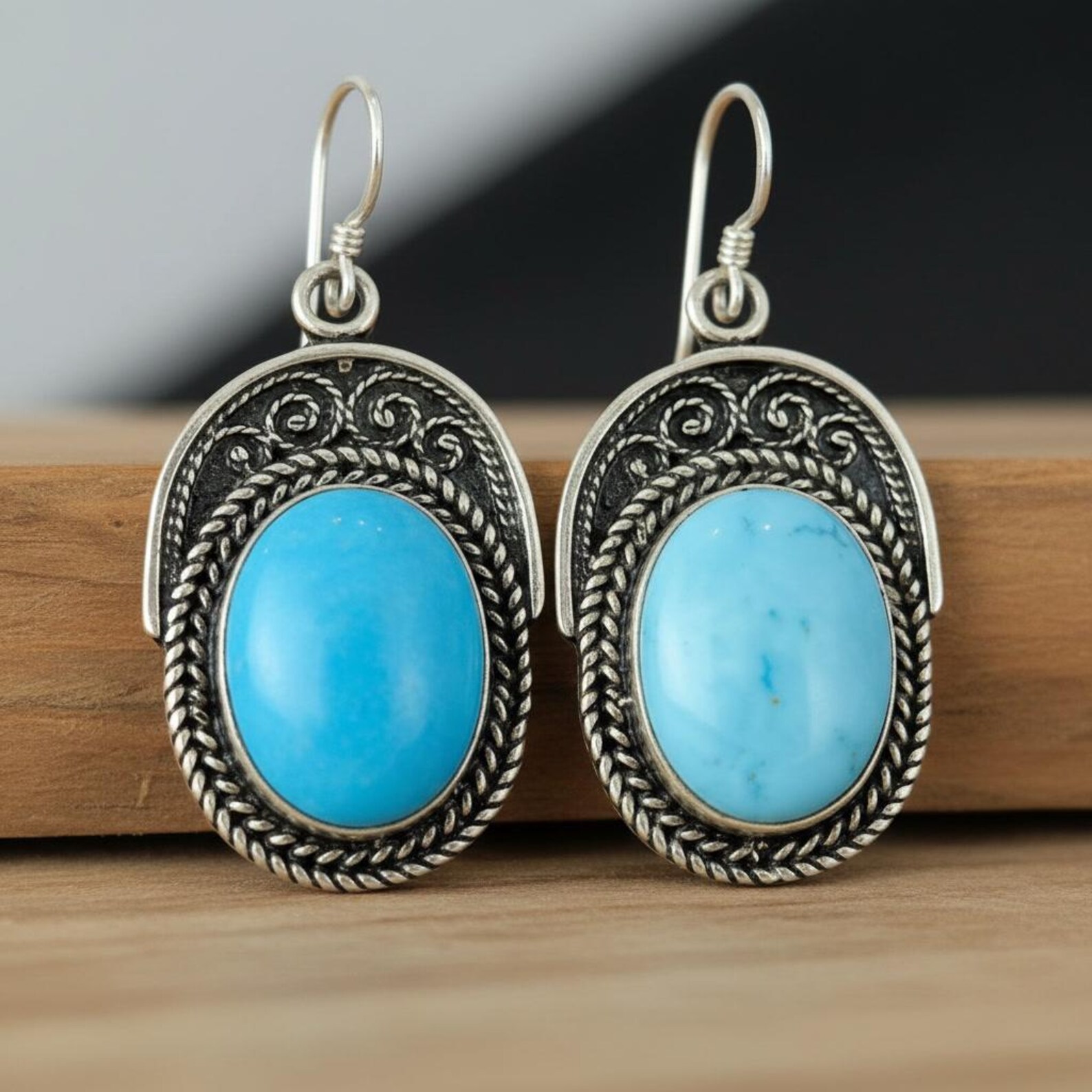 Amazigh Turquoise Silver Boho Jewelry Lightweight Dangle Earrings