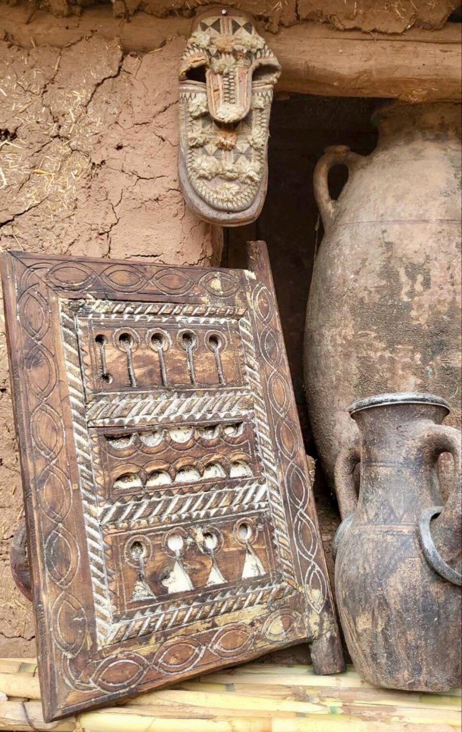 Berber Antique Hand Carved Wooden Panel Wall Art Decor