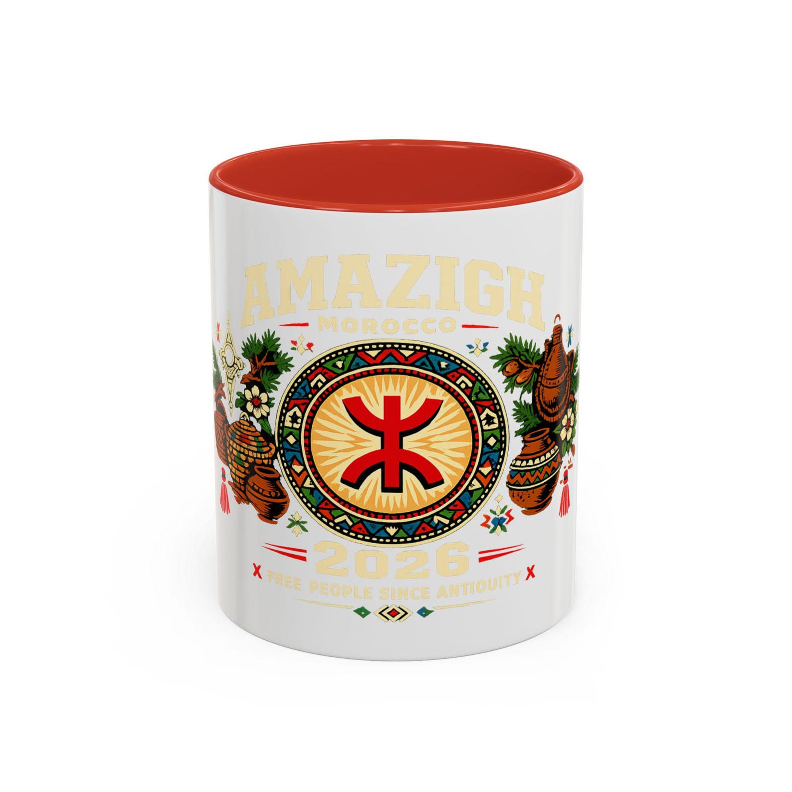 Berber Symbol Coffee Ceramic Accent Handle White Mug