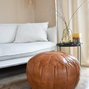 Berber Premium XL Scandinavian Leather Brown Caramel Pouf