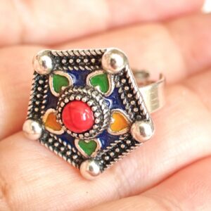 Amazigh Ring in métal argenté émaillé kabyle- - berbère