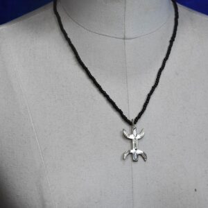 Amazigh Berber Tifinagh Yaz Symbol Silver Pendant Black Bead Necklace