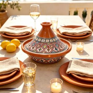 Berber Hand-Painted Rose Ceramic Flame-Proof Clay Cooking Tagine