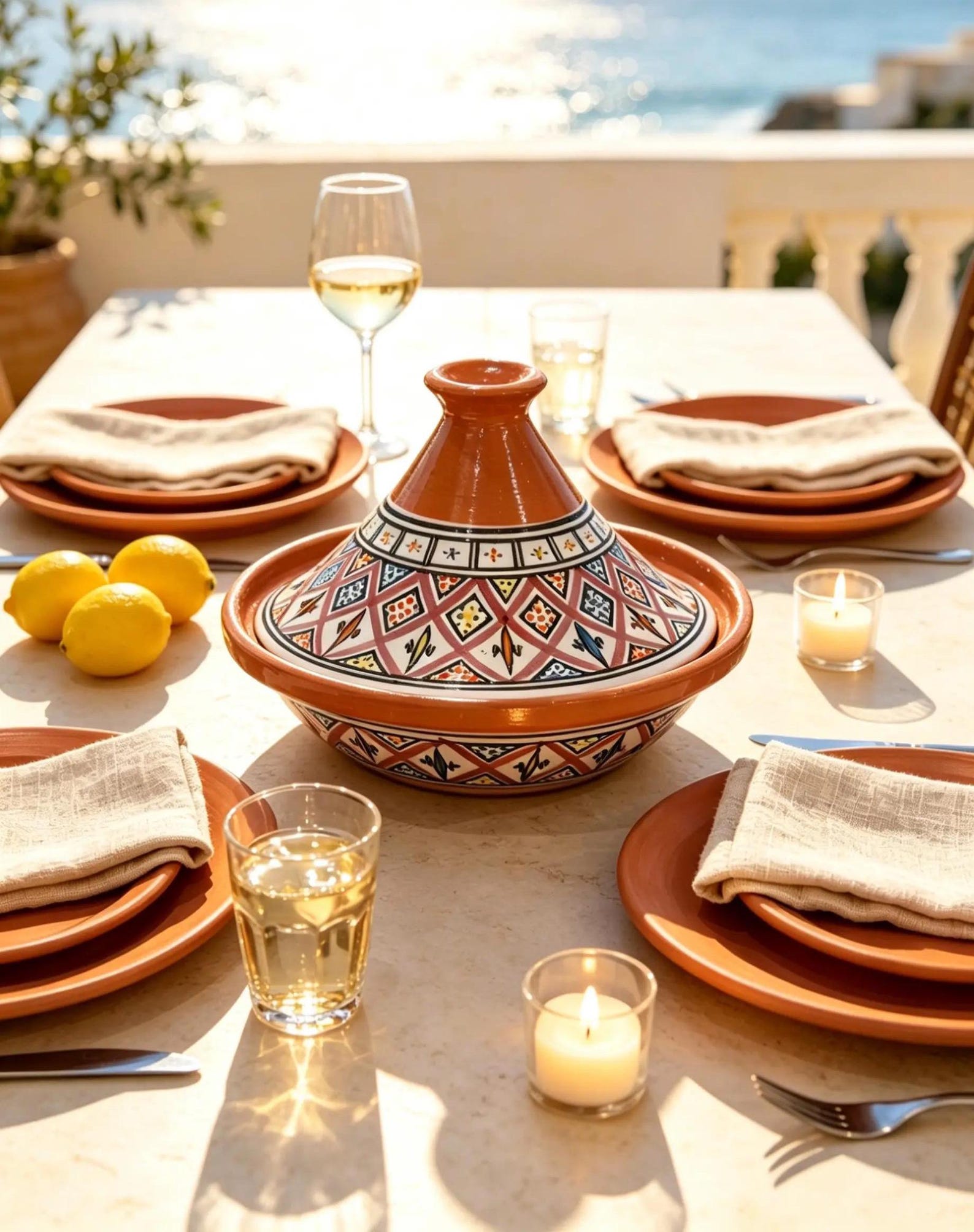 Berber Hand-Painted Rose Ceramic Flame-Proof Clay Cooking Tagine