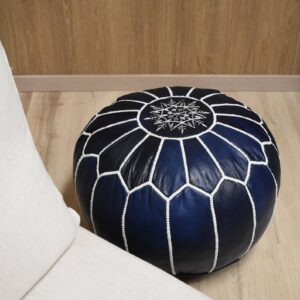 Berber Leather Pouffe Handmade Delivered stuffed Ottoman Pouf