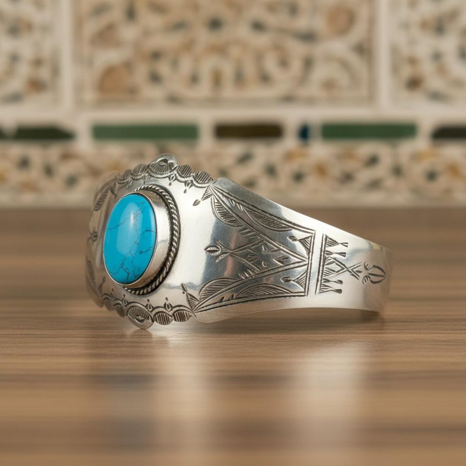 Berber Silver Handmade Turquoise Stone Cuff Jewelry Bracelet