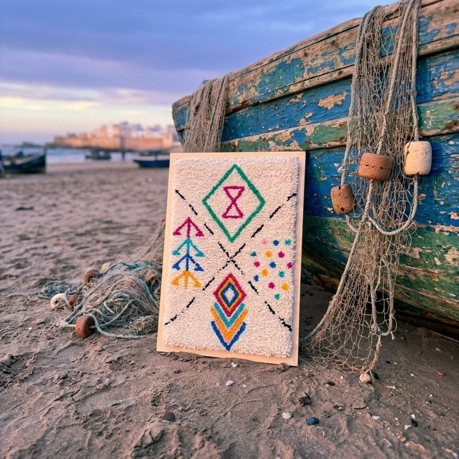 Berber Hand Knotted Symbol Wool Tapestry Wall Art