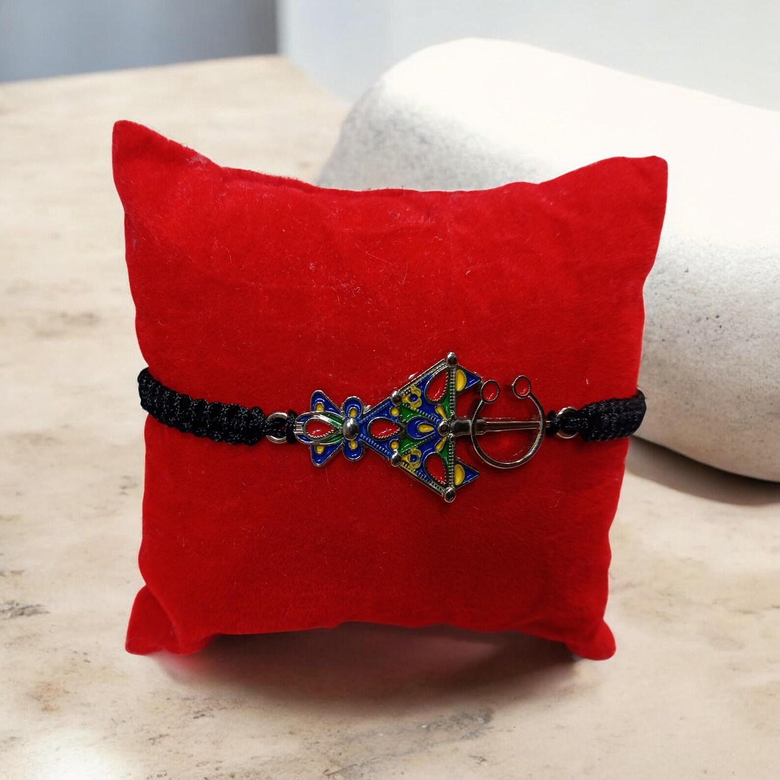 Amazigh Traditional Tazerzit Colorful Enamel Fibula Cord Bracelet